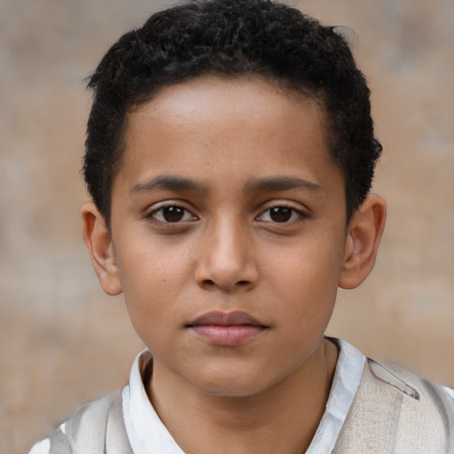 Neutral latino child male with short  brown hair and brown eyes