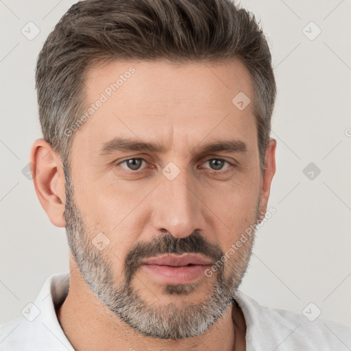 Neutral white adult male with short  brown hair and brown eyes