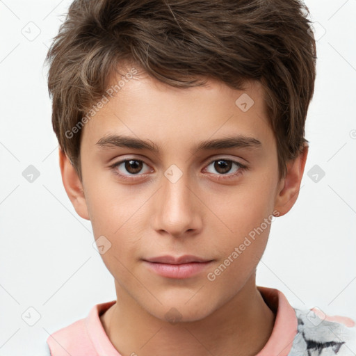 Neutral white child male with short  brown hair and brown eyes