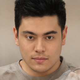 Neutral latino young-adult male with short  brown hair and brown eyes