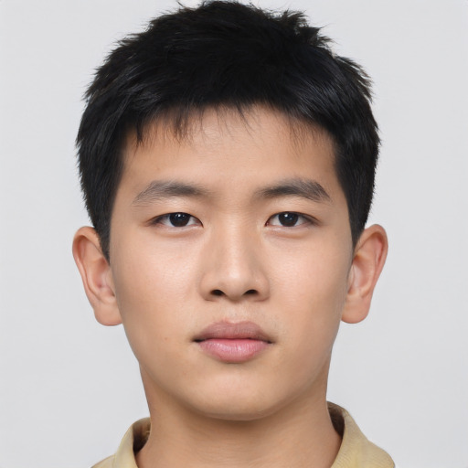 Neutral asian young-adult male with short  brown hair and brown eyes