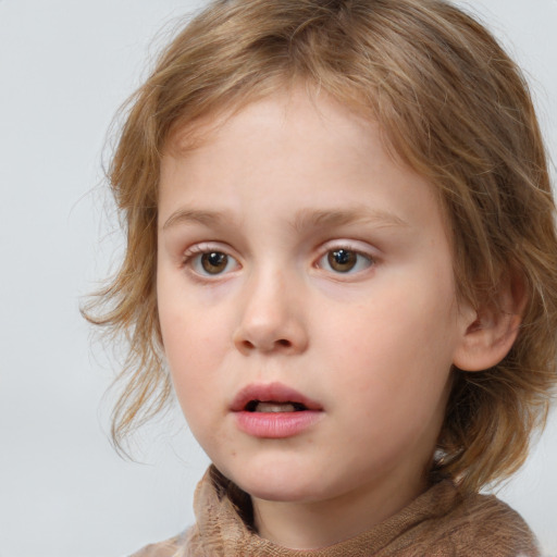 Neutral white child female with medium  brown hair and brown eyes