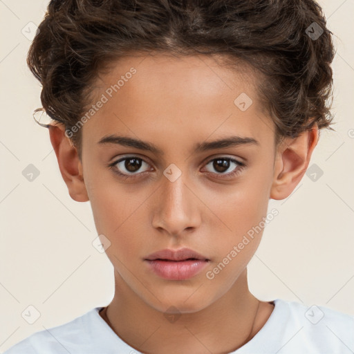 Neutral white child female with short  brown hair and brown eyes