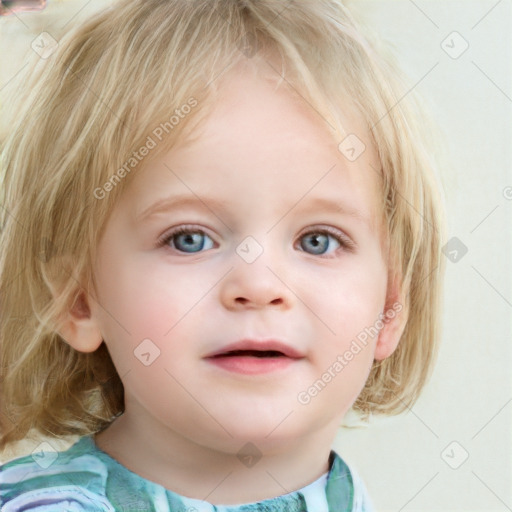 Neutral white child female with medium  brown hair and blue eyes