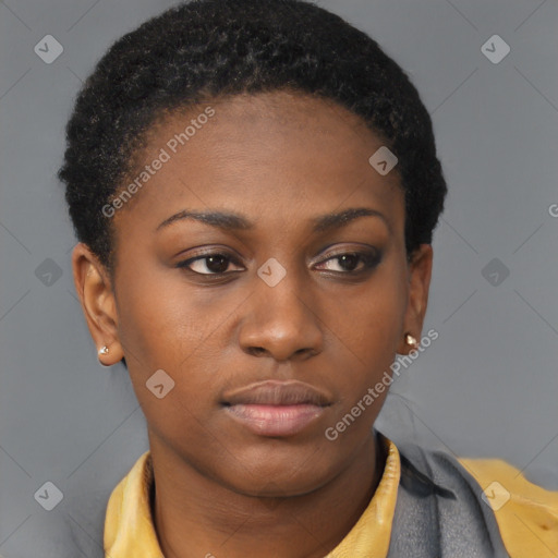 Neutral black young-adult female with short  brown hair and brown eyes