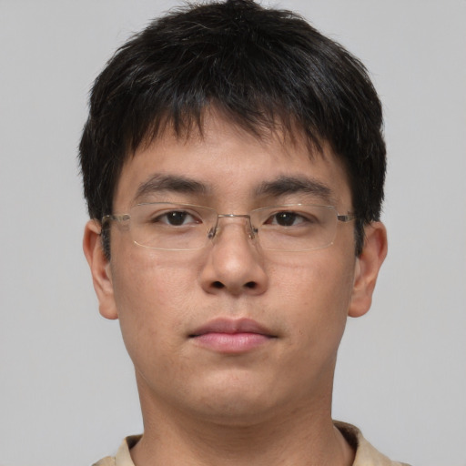 Neutral asian young-adult male with short  brown hair and brown eyes