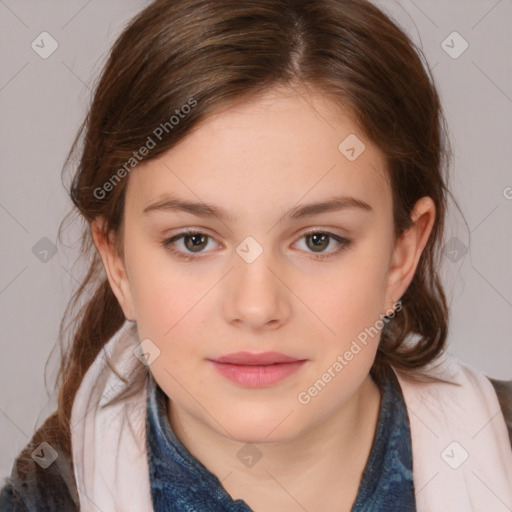 Neutral white child female with medium  brown hair and brown eyes