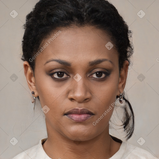 Neutral black young-adult female with short  brown hair and brown eyes
