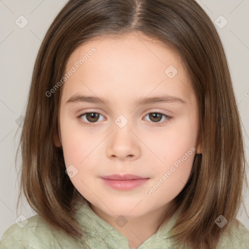 Neutral white child female with medium  brown hair and brown eyes