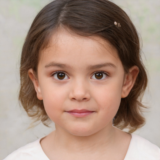 Neutral white child female with medium  brown hair and brown eyes