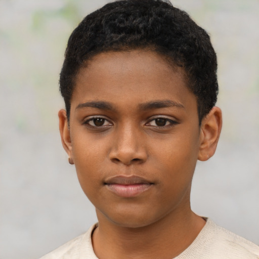 Neutral black child female with short  black hair and brown eyes