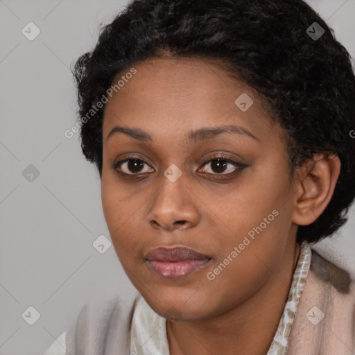 Neutral black young-adult female with short  brown hair and brown eyes