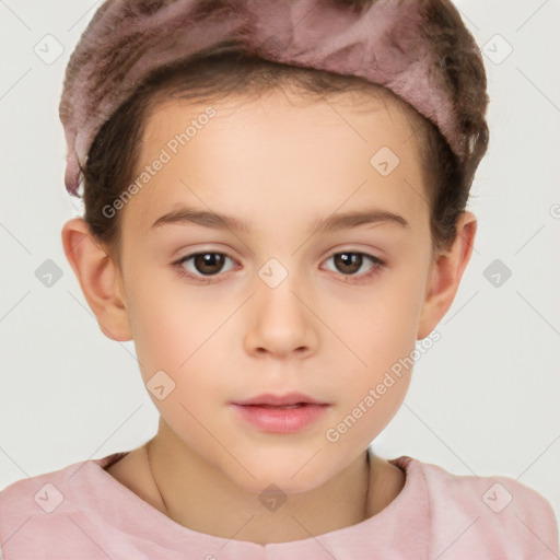 Neutral white child female with short  brown hair and brown eyes