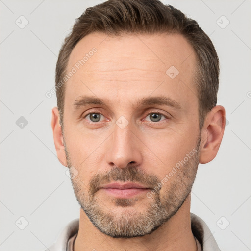 Neutral white adult male with short  brown hair and brown eyes