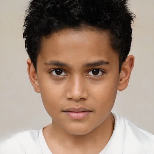 Neutral latino child male with short  brown hair and brown eyes