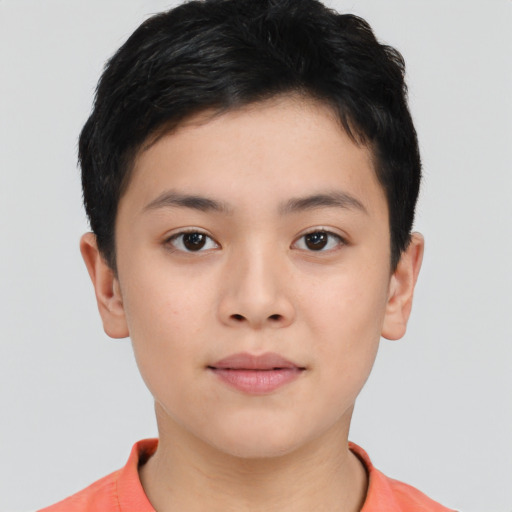 Neutral asian young-adult female with short  brown hair and brown eyes