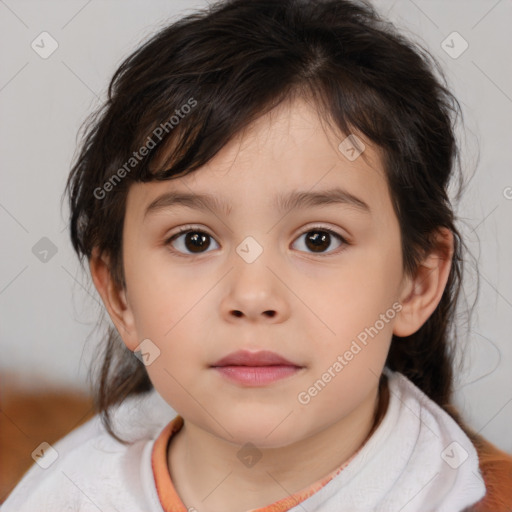 Neutral white child female with medium  brown hair and brown eyes