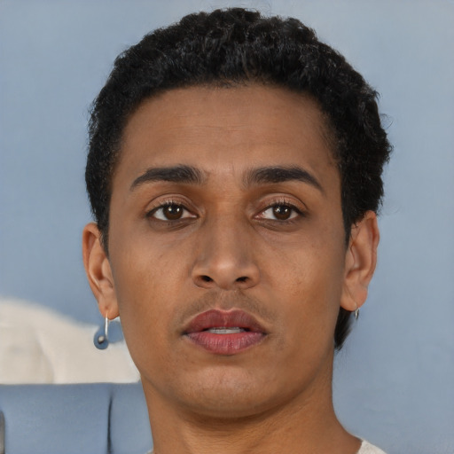Neutral black young-adult male with short  brown hair and brown eyes