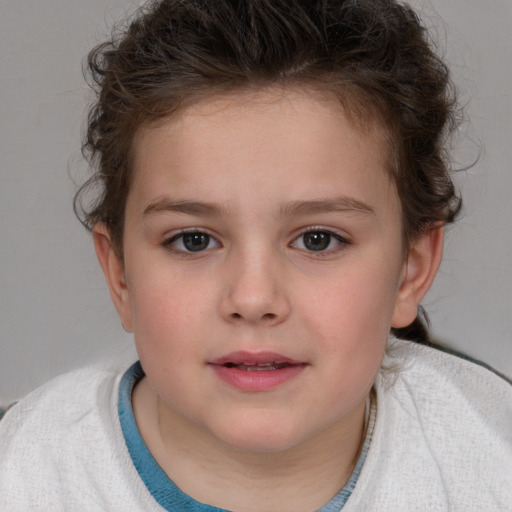 Neutral white child female with short  brown hair and brown eyes