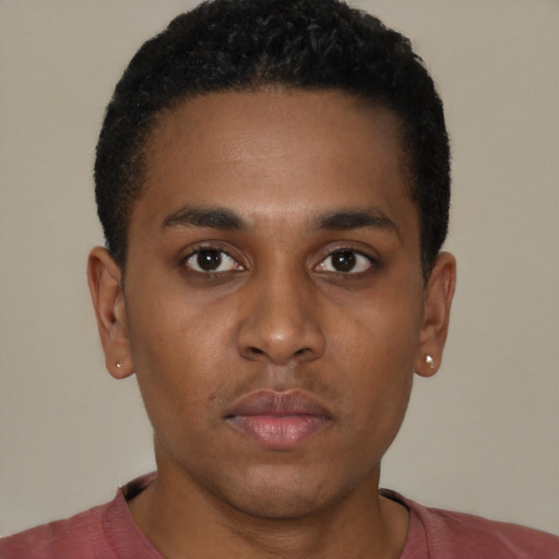 Neutral black young-adult male with short  brown hair and brown eyes