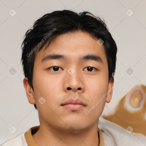 Neutral asian young-adult male with short  brown hair and brown eyes