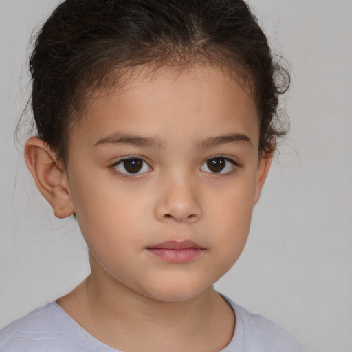 Neutral white child female with short  brown hair and brown eyes