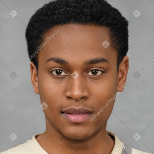 Neutral black young-adult male with short  brown hair and brown eyes