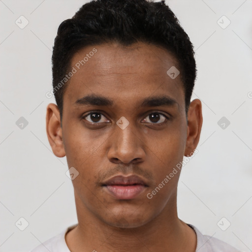 Neutral black young-adult male with short  brown hair and brown eyes