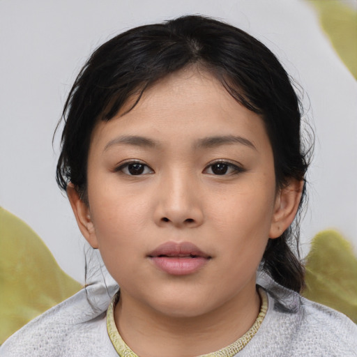 Neutral asian child female with medium  black hair and brown eyes