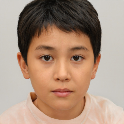 Neutral asian child male with short  brown hair and brown eyes
