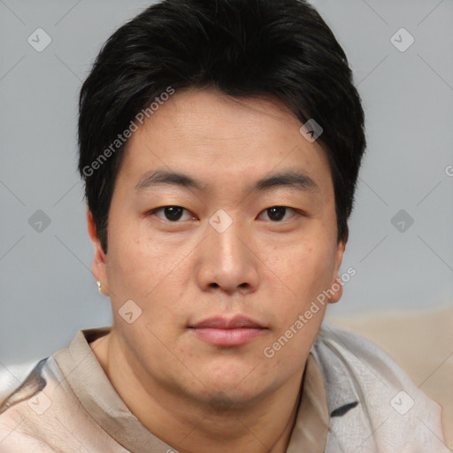 Neutral asian young-adult male with short  brown hair and brown eyes