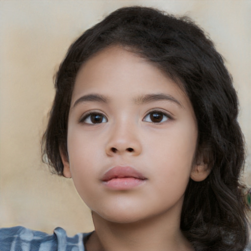 Neutral white child female with long  brown hair and brown eyes