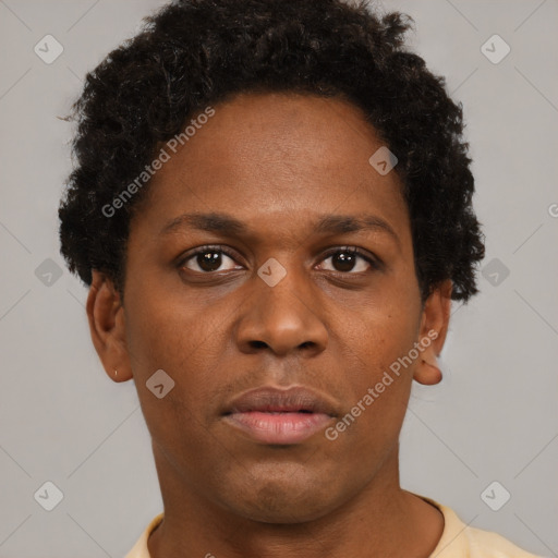 Neutral black young-adult male with short  brown hair and brown eyes