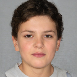 Neutral white young-adult female with short  brown hair and brown eyes