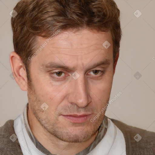 Neutral white adult male with short  brown hair and brown eyes