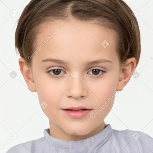 Neutral white child female with short  brown hair and brown eyes