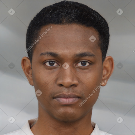 Neutral black young-adult male with short  brown hair and brown eyes