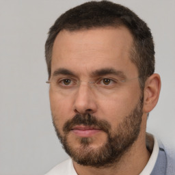 Neutral white adult male with short  brown hair and brown eyes