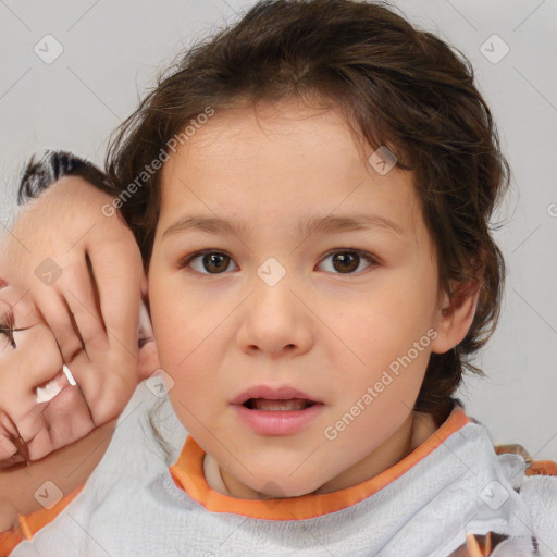 Neutral white child female with medium  brown hair and brown eyes