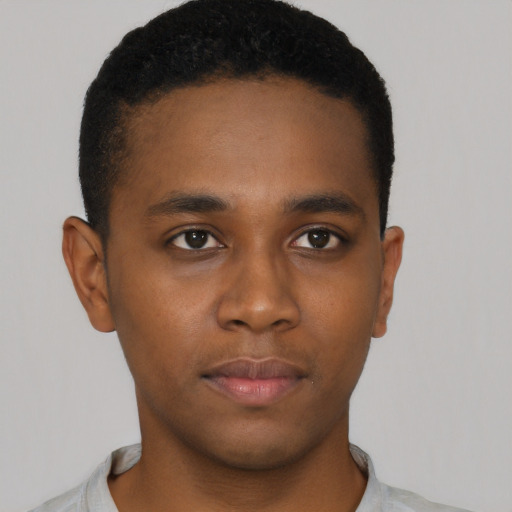 Neutral black young-adult male with short  brown hair and brown eyes