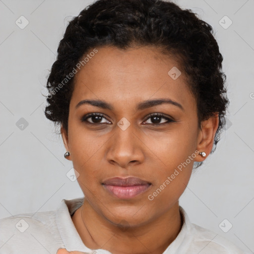 Neutral black young-adult female with short  brown hair and brown eyes