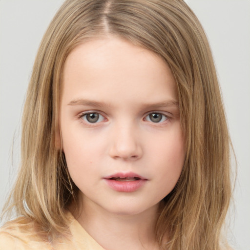 Neutral white child female with medium  brown hair and brown eyes