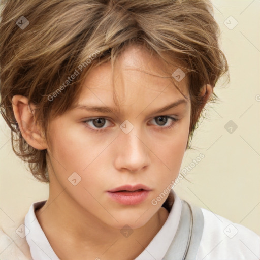 Neutral white child female with medium  brown hair and brown eyes