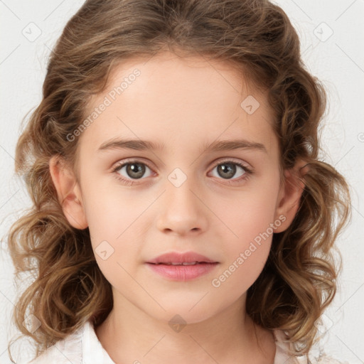 Neutral white child female with medium  brown hair and brown eyes