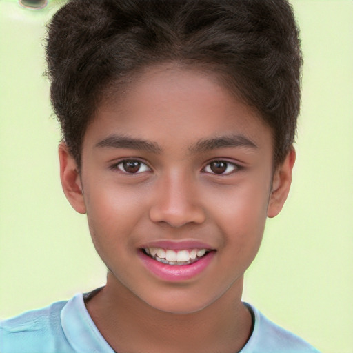 Joyful white child male with short  brown hair and brown eyes