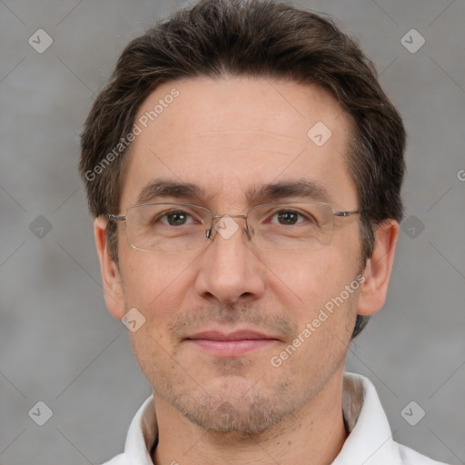 Neutral white adult male with short  brown hair and brown eyes