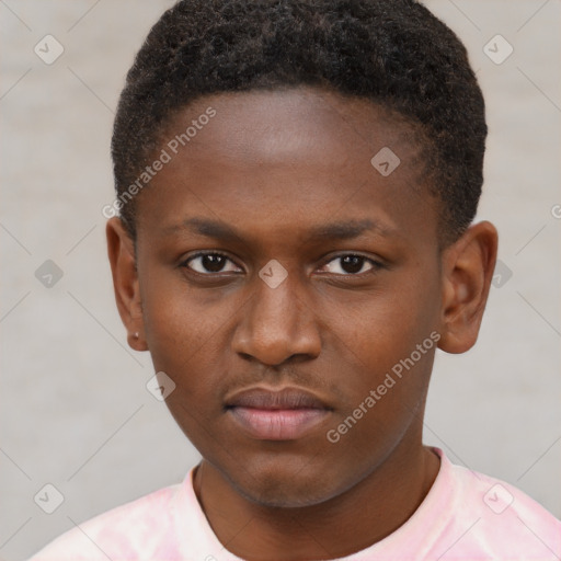 Neutral black young-adult male with short  brown hair and brown eyes