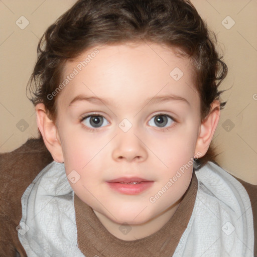 Neutral white child female with short  brown hair and brown eyes