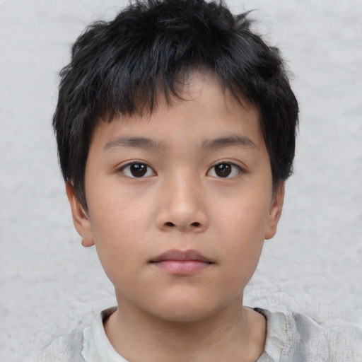 Neutral asian child male with short  brown hair and brown eyes
