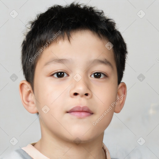 Neutral asian child male with short  brown hair and brown eyes